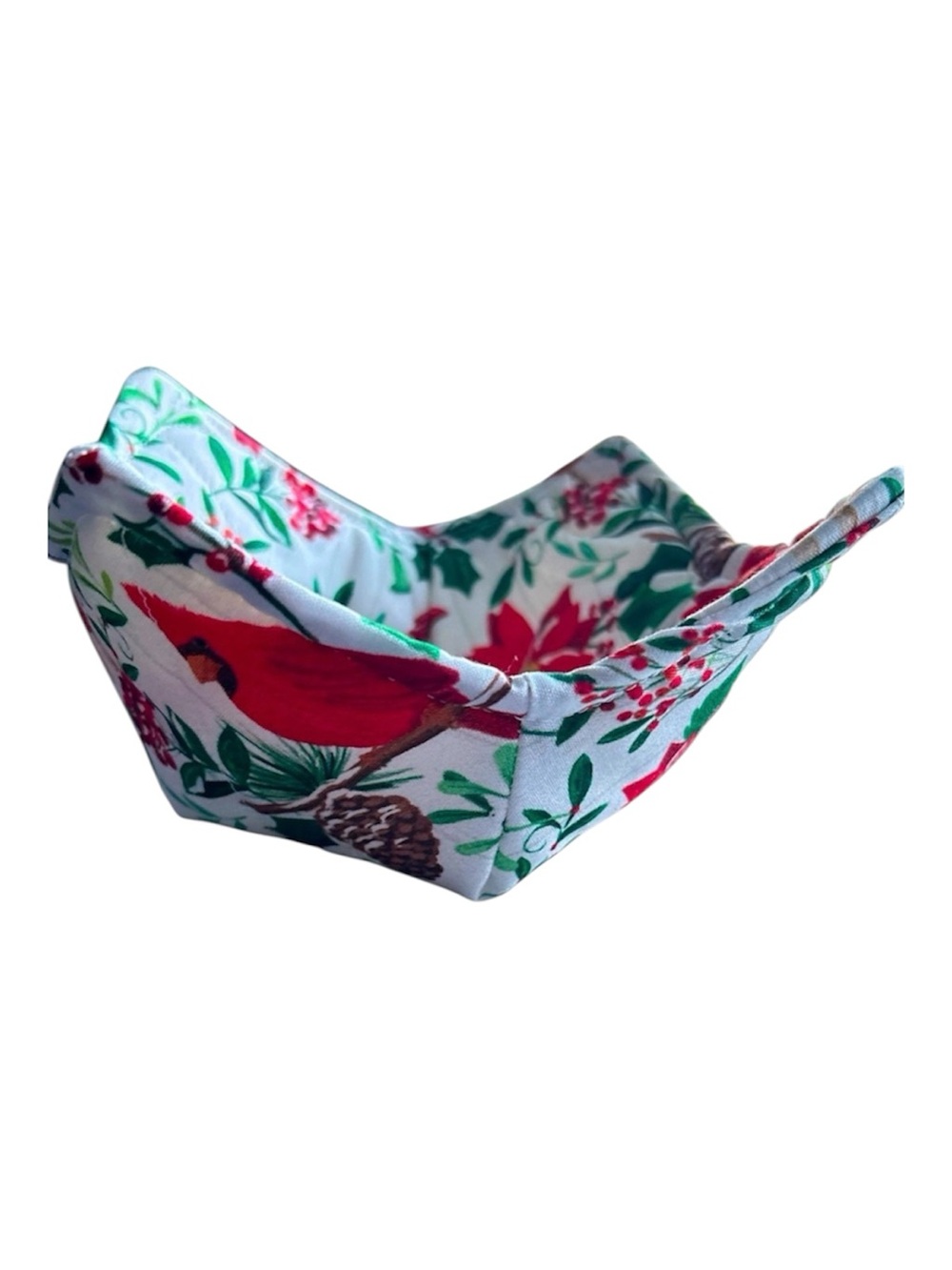 HAND CRAFTED Colorful Cotton Fabric Red Cardinals Fabric Trinket Basket Bowl